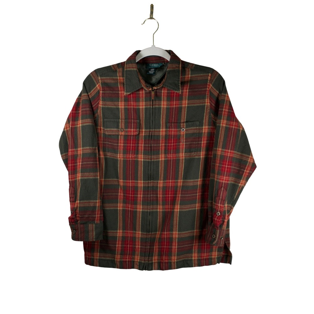 Vintage Lauren Ralph Lauren‎ 100% Worsted Wool Plaid Zip Shirt Jacket L